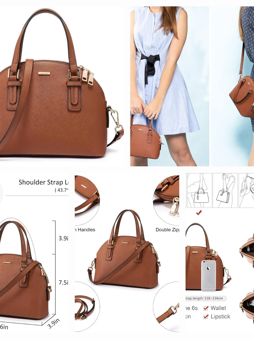 Lovevook Structured Tan Dome Satchel Saffiano Vegan Handbag with Gold Hardware
